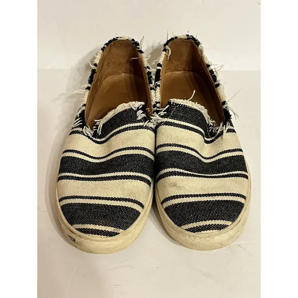 SOLUDOS •Women 7.5• Slip On Sneakers Espadrille Flats Striped Frayed Edge Flats